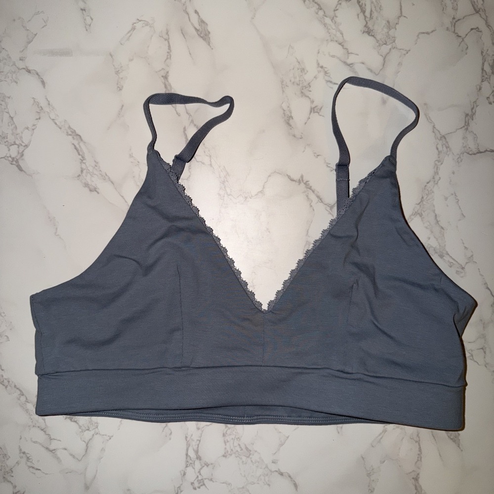 NEW PACT Organic Cotton Women's Bra Pretty Plunge Blue XL Wireless Bralette - Picture 4 of 6